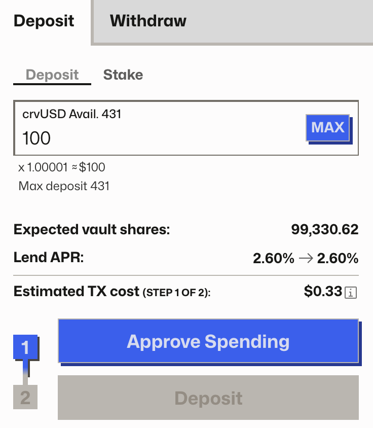 Deposit interface